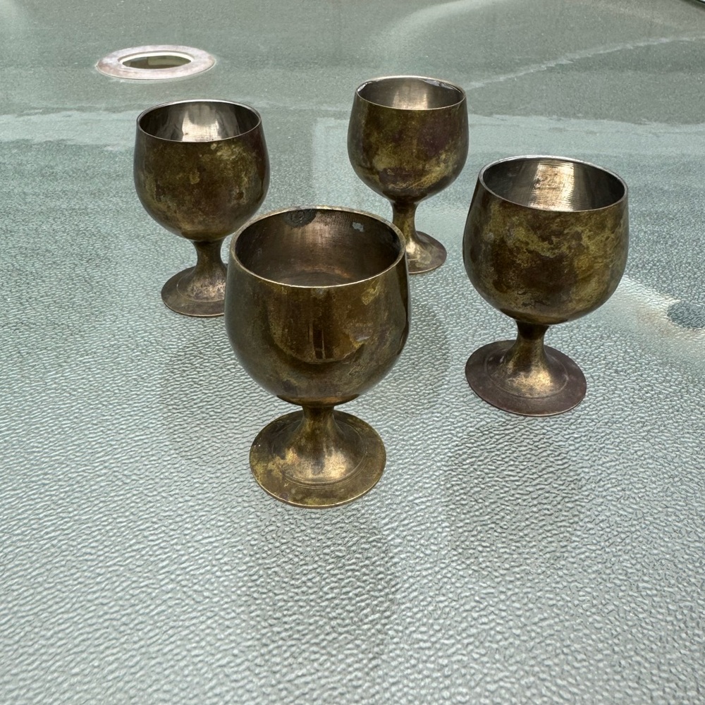 Vintage Old brass made in India set of 4 shot cups glasses Cordial Chalice